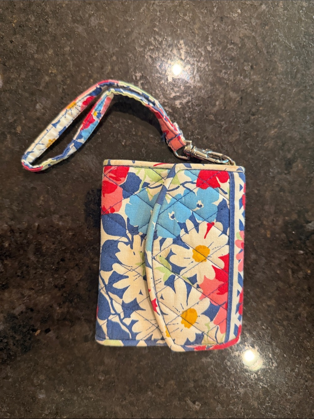 Vera Bradley Floral Quilted Wristlet Wallet in Blue, White & Pink